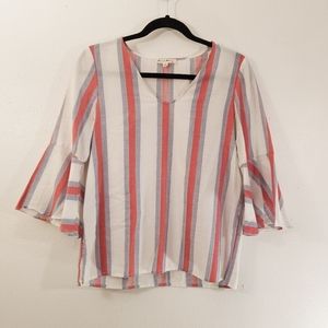 Jane and Delancey, pink and blue flutter sleeved v neck blouse